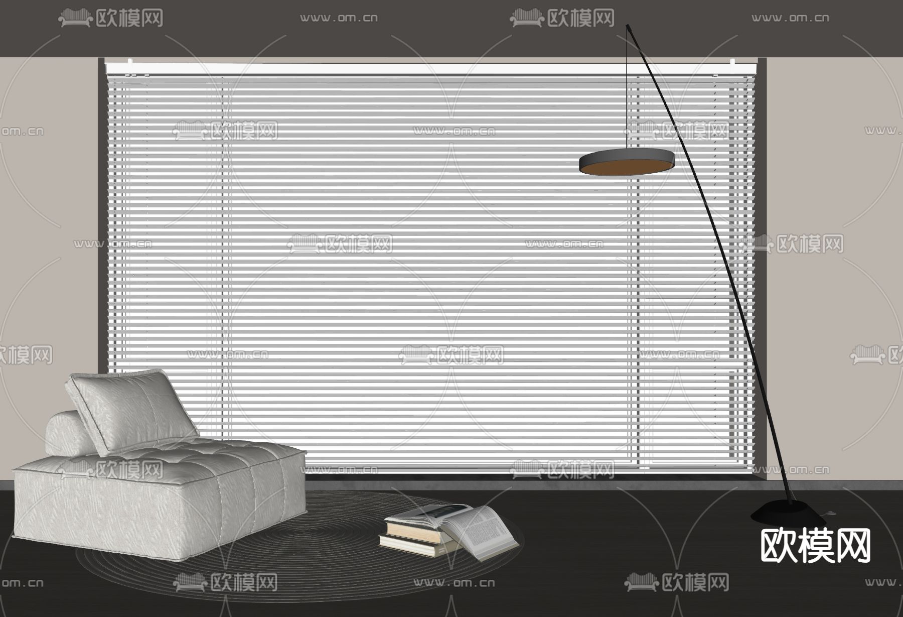 懒人沙发 百叶帘 窗帘su模型下载（渲染图2）