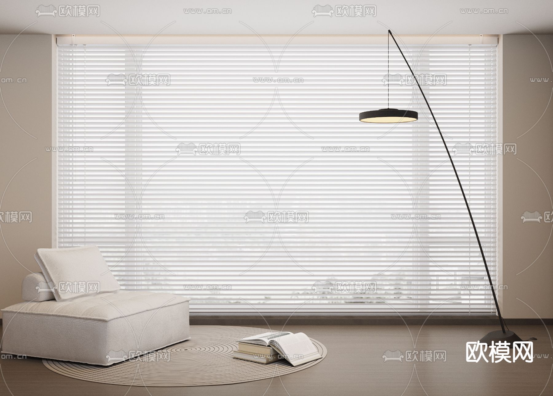 懒人沙发 百叶帘 窗帘su模型下载（渲染图1）