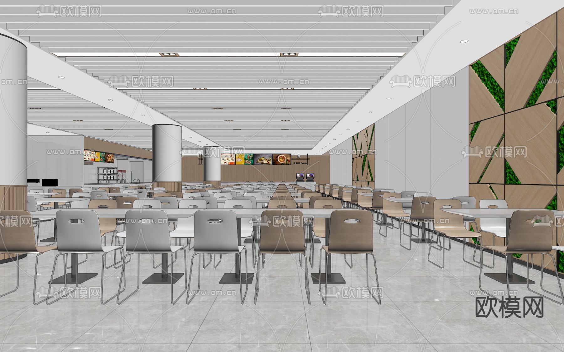 员工自助食堂su模型下载（渲染图3）