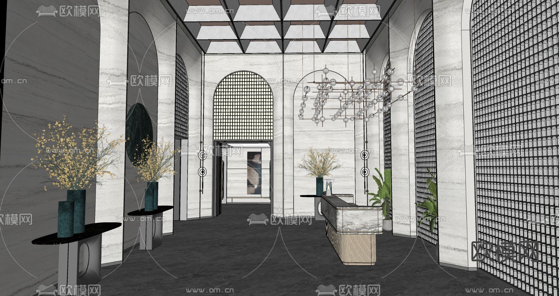 现代酒店大堂su模型下载（渲染图3）