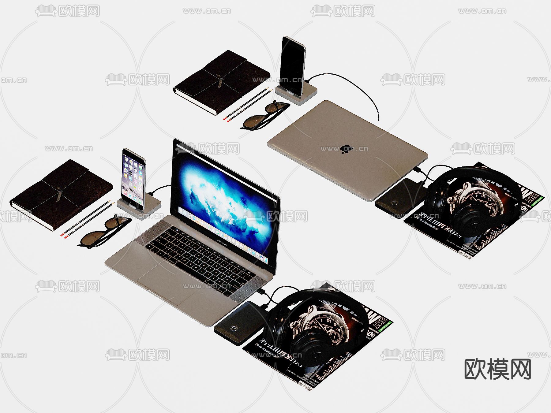 苹果电脑 笔记本电脑 耳机su模型下载（渲染图1）