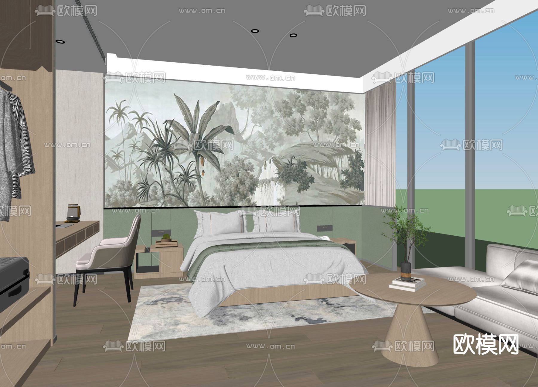 酒店客房 大床房su模型下载（渲染图2）