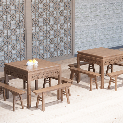  中式餐桌椅 八仙桌su模型 