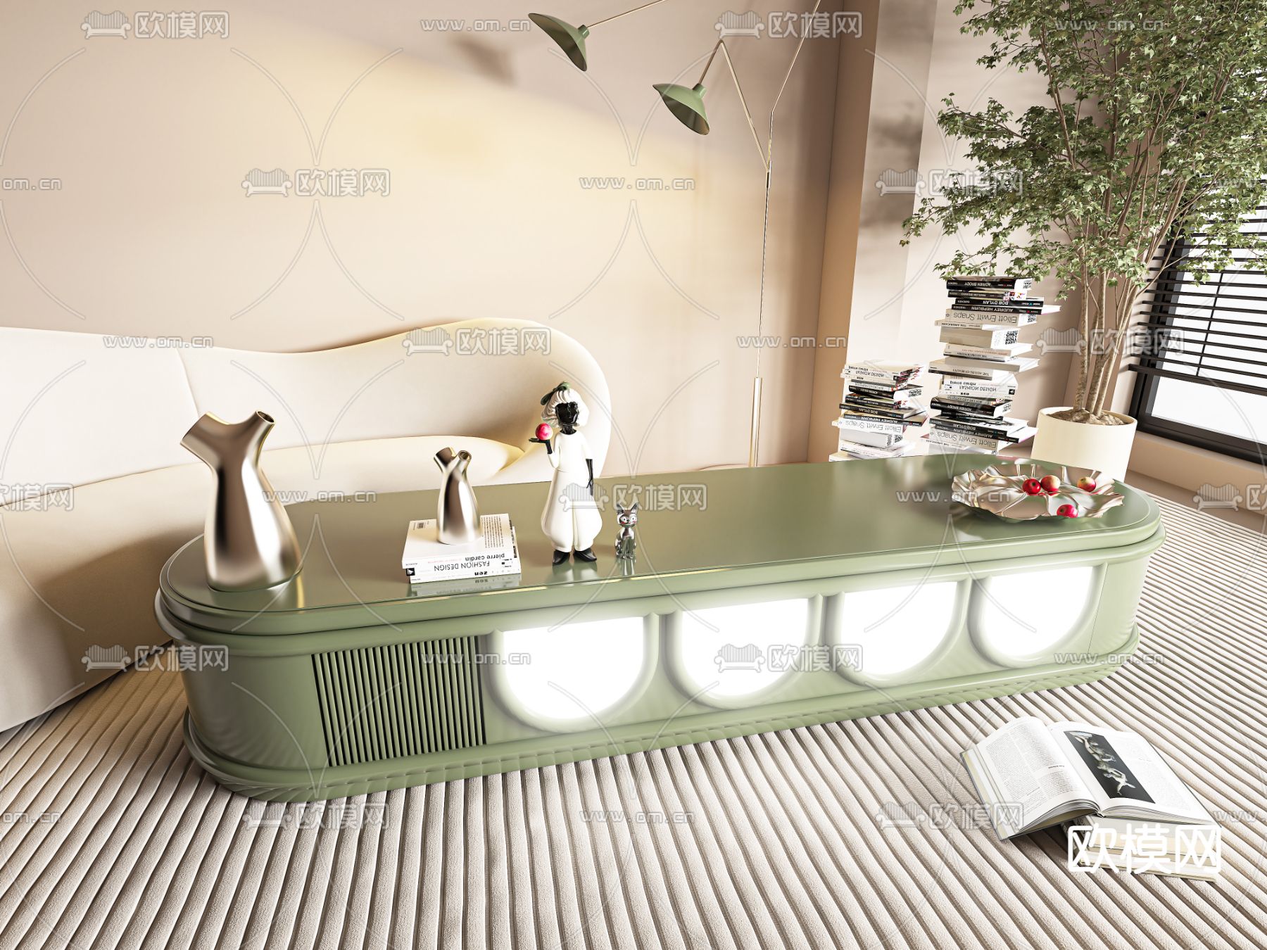 奶油风茶几3d模型下载