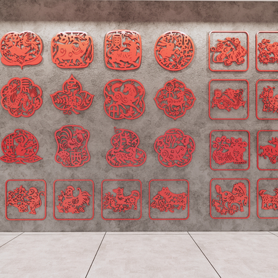 中式剪纸 装饰挂画su模型