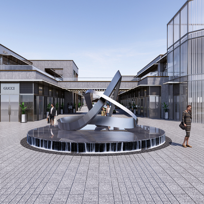  商业街入口su模型 