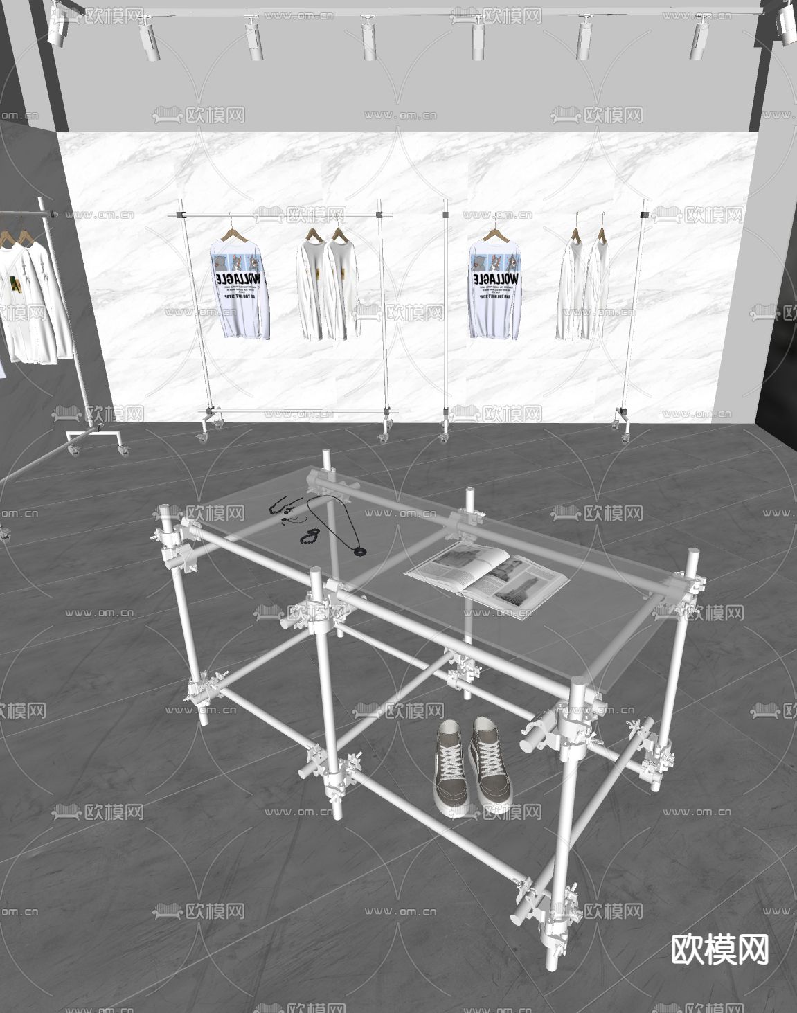 工业风服装店展台su模型下载（渲染图2）