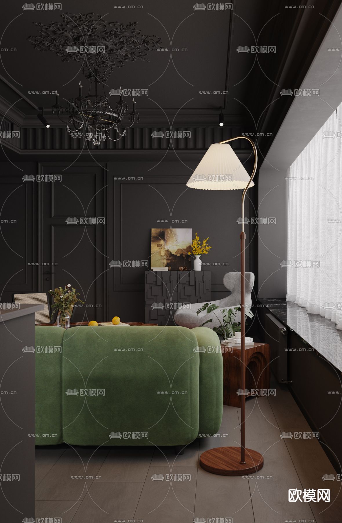 暗黑风客厅 餐厅3d模型下载（渲染图7）
