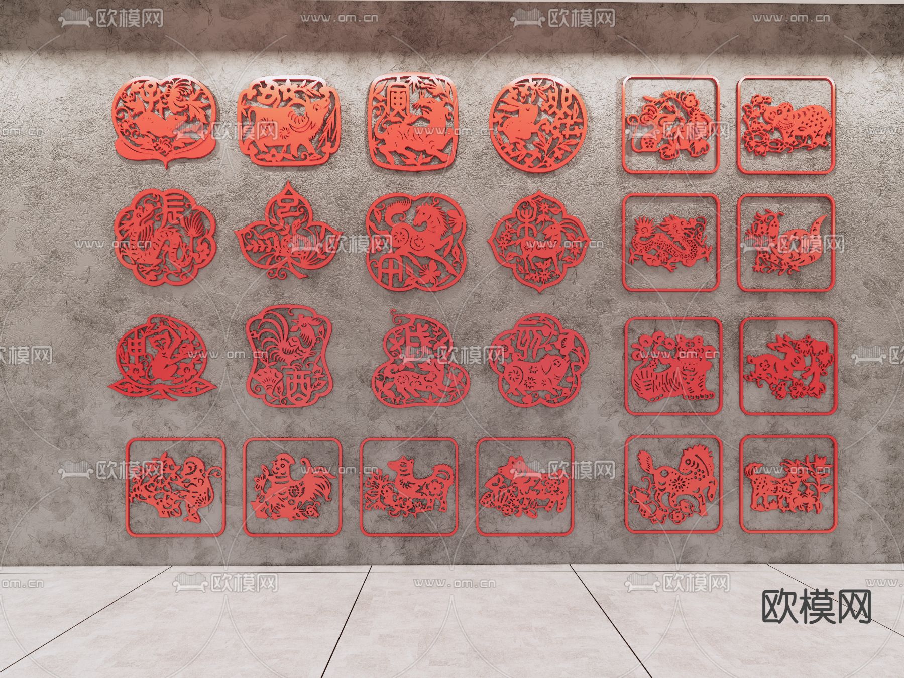 中式剪纸 装饰挂画su模型