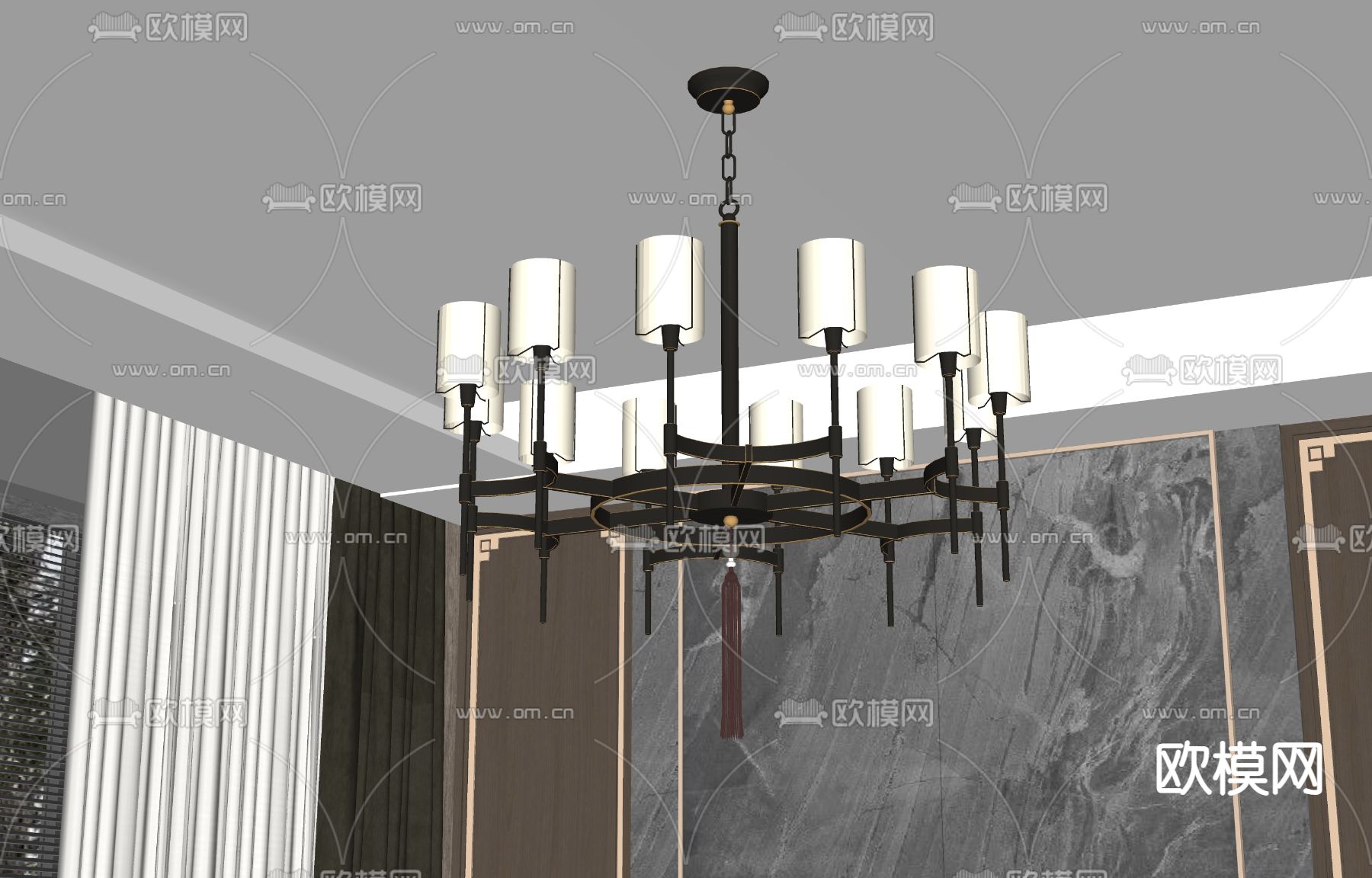 新中式吊灯su模型下载（渲染图2）