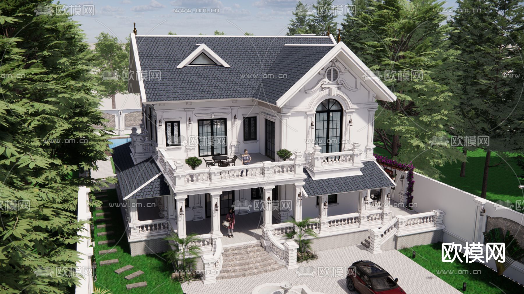 别墅外观su模型下载（渲染图3）