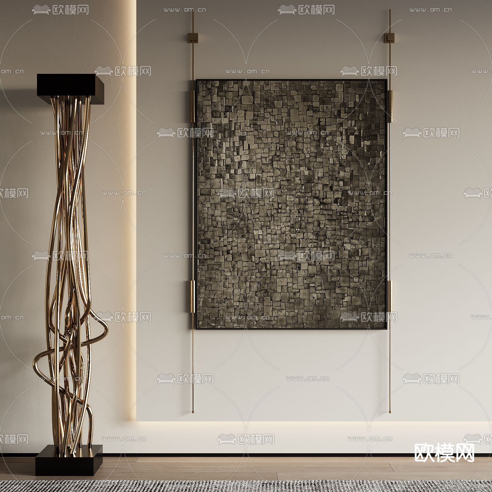 侘寂风装饰画su模型下载（渲染图1）