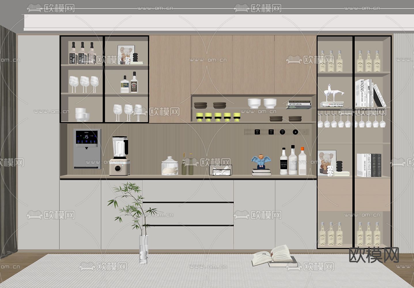 现代酒柜su模型下载（渲染图2）