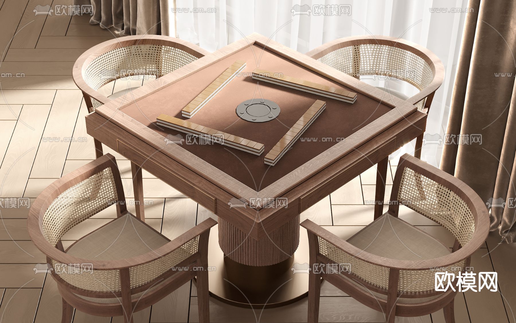 现代麻将桌椅su模型下载（渲染图1）