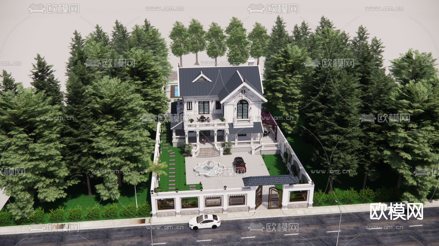 别墅外观su模型下载（渲染图2）