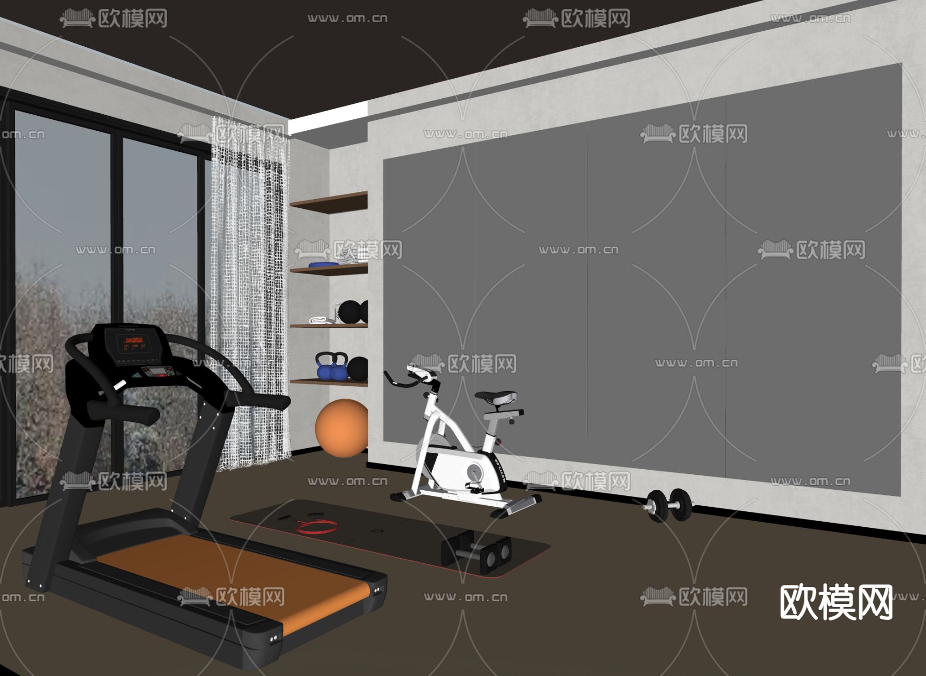现代家居健身房su模型下载（渲染图2）