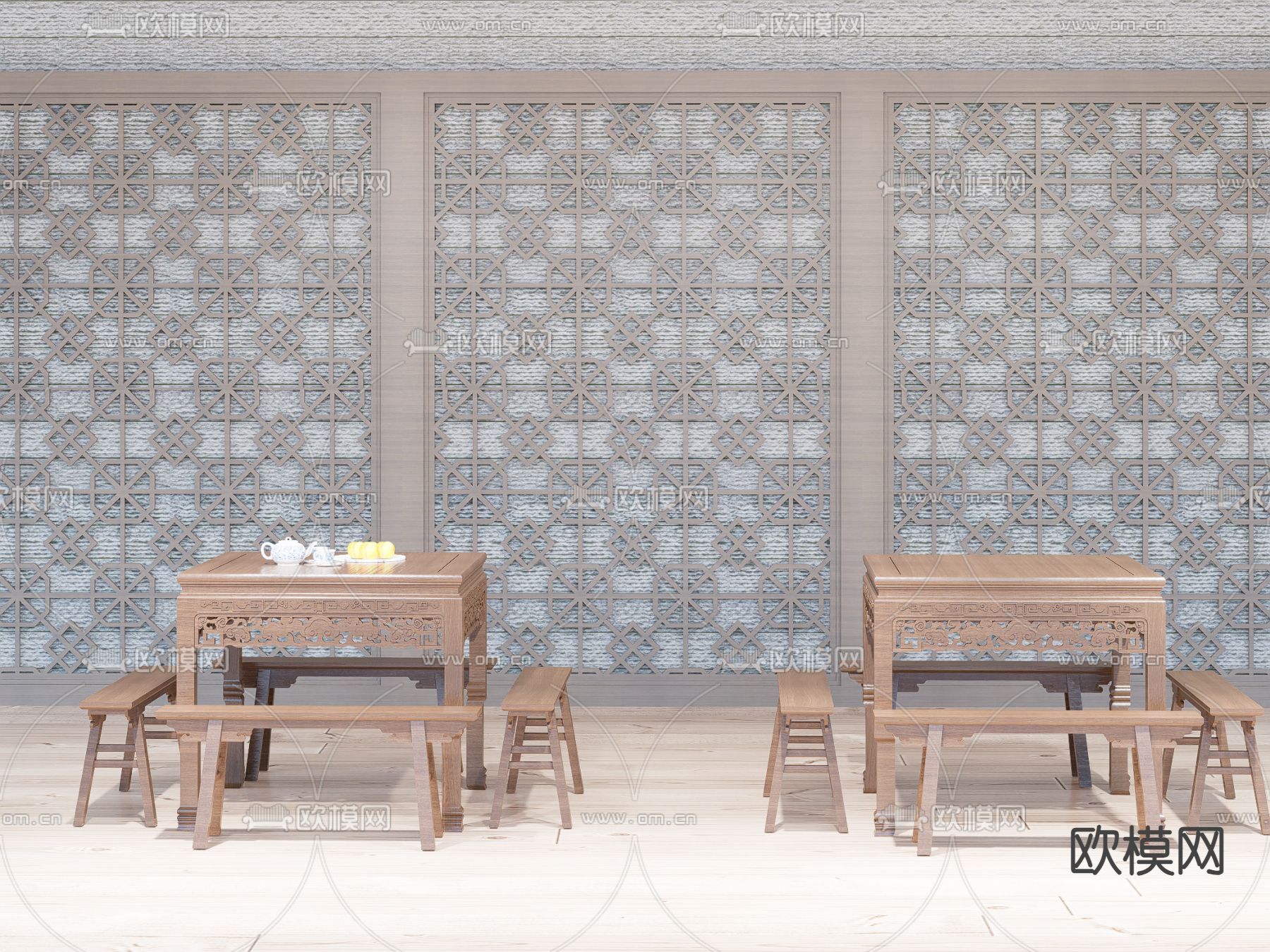 中式餐桌椅 八仙桌su模型