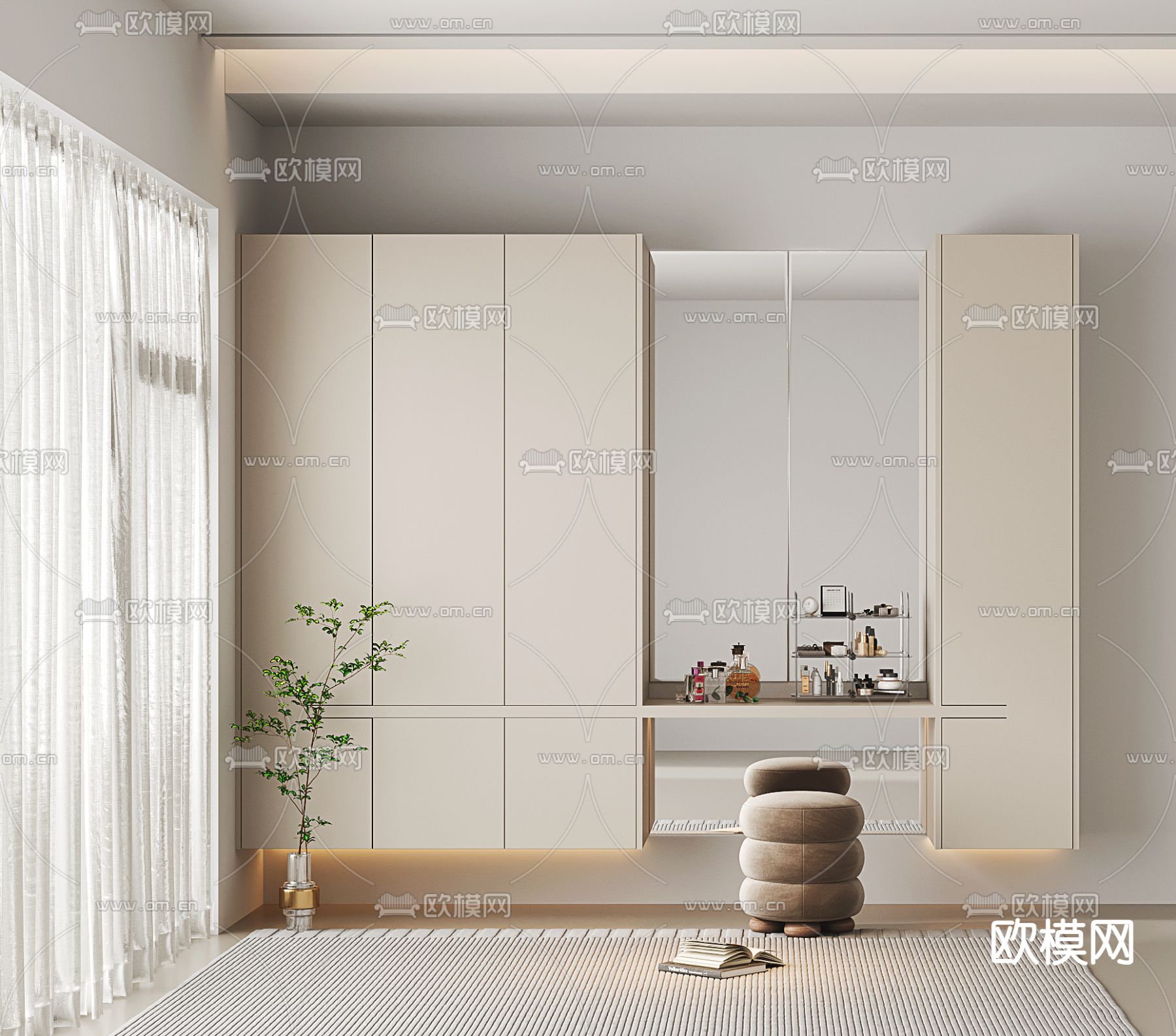 奶油风衣柜3d模型下载