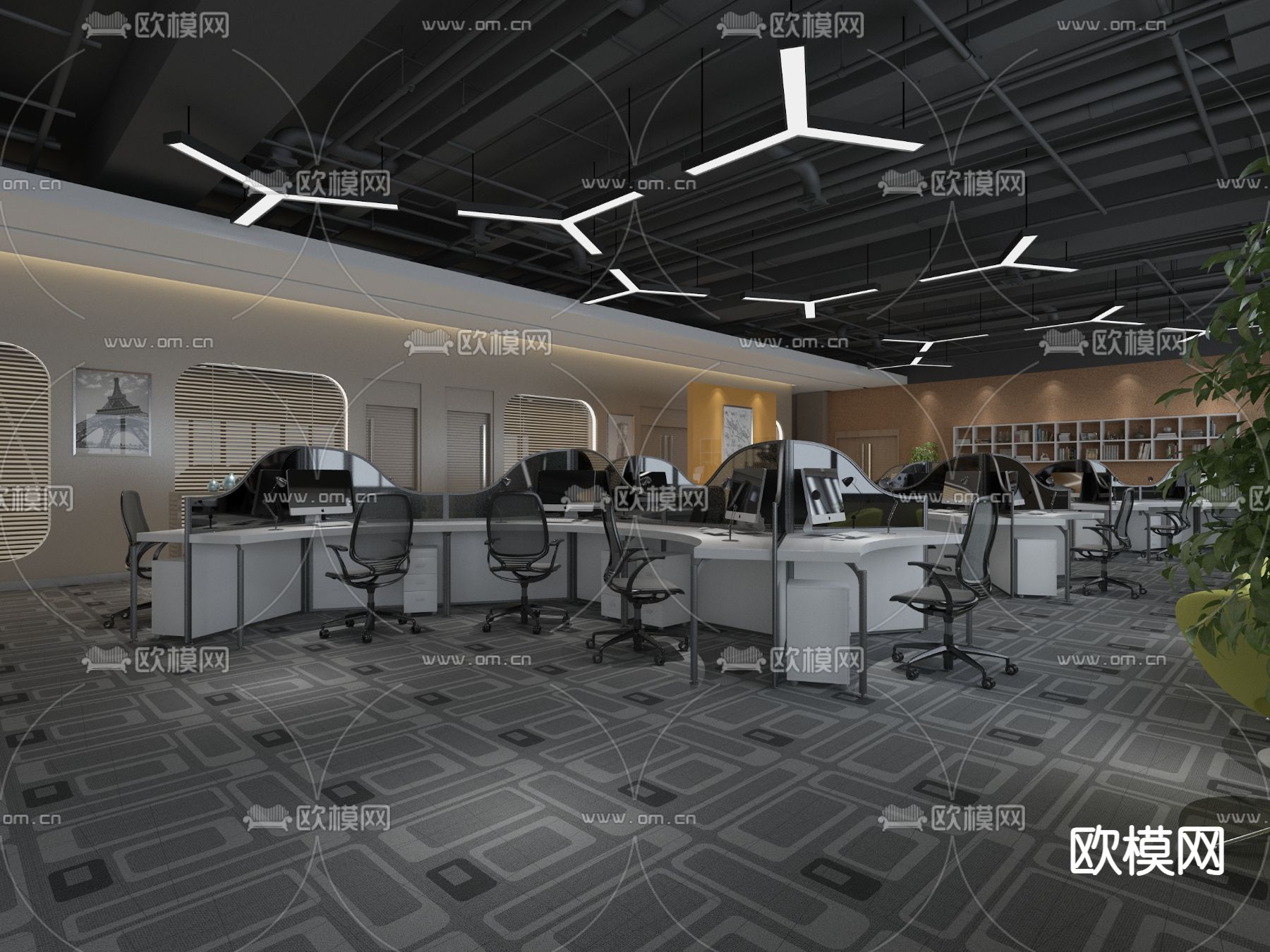 公共办公区 办公室3d模型下载