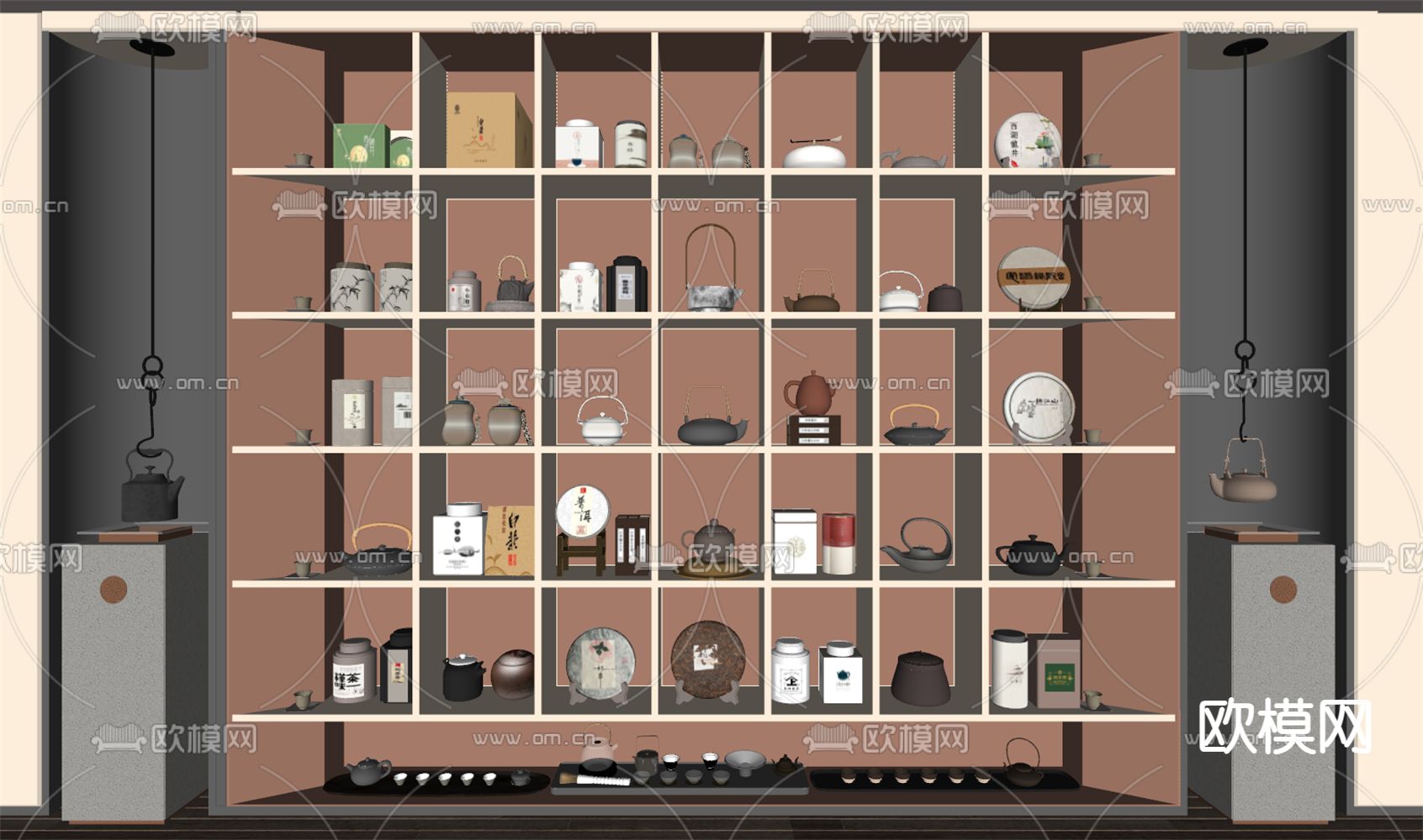 新中式茶具 茶叶罐 茶饼su模型下载（渲染图2）