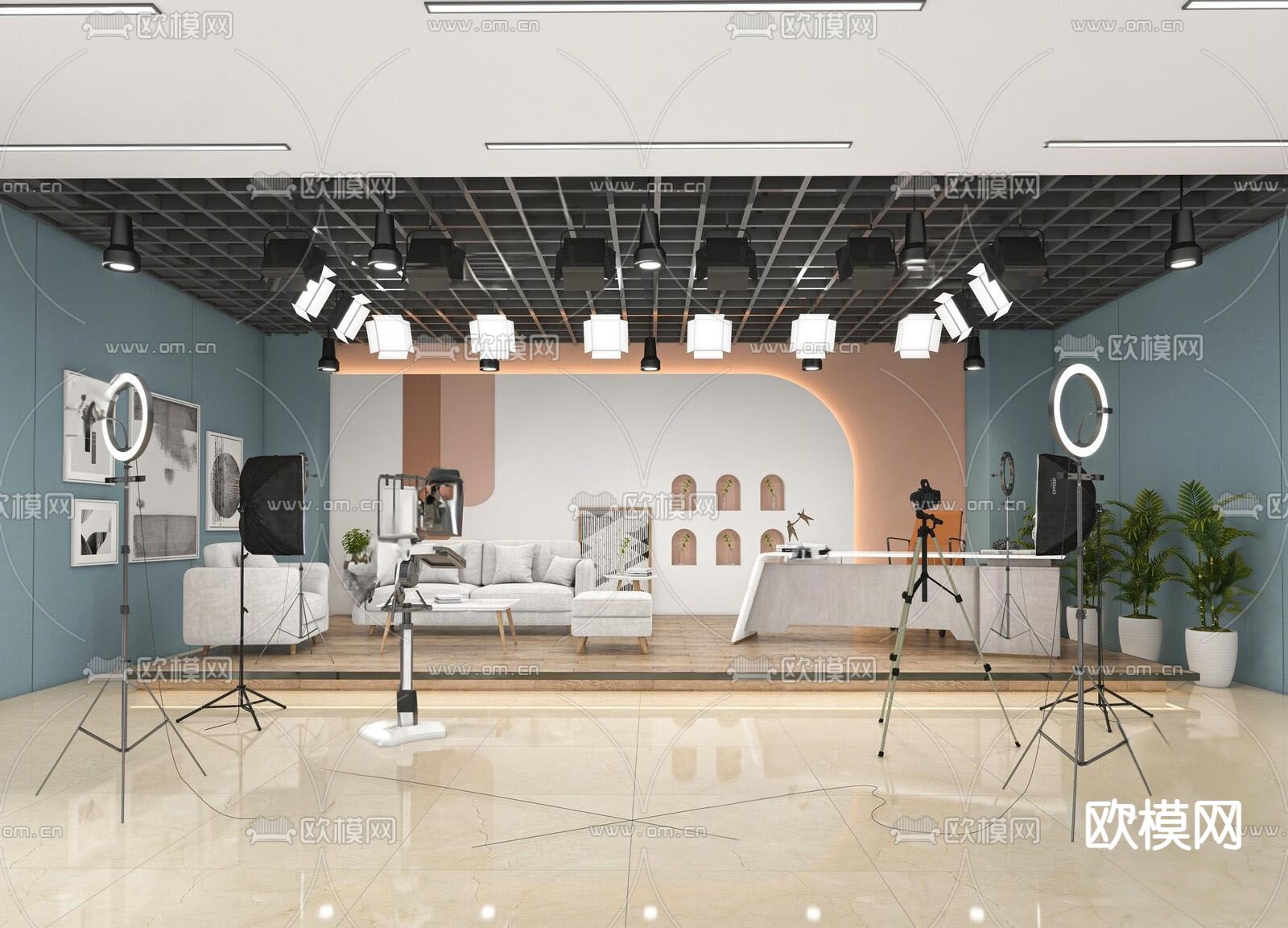 现代直播间su模型下载（渲染图1）