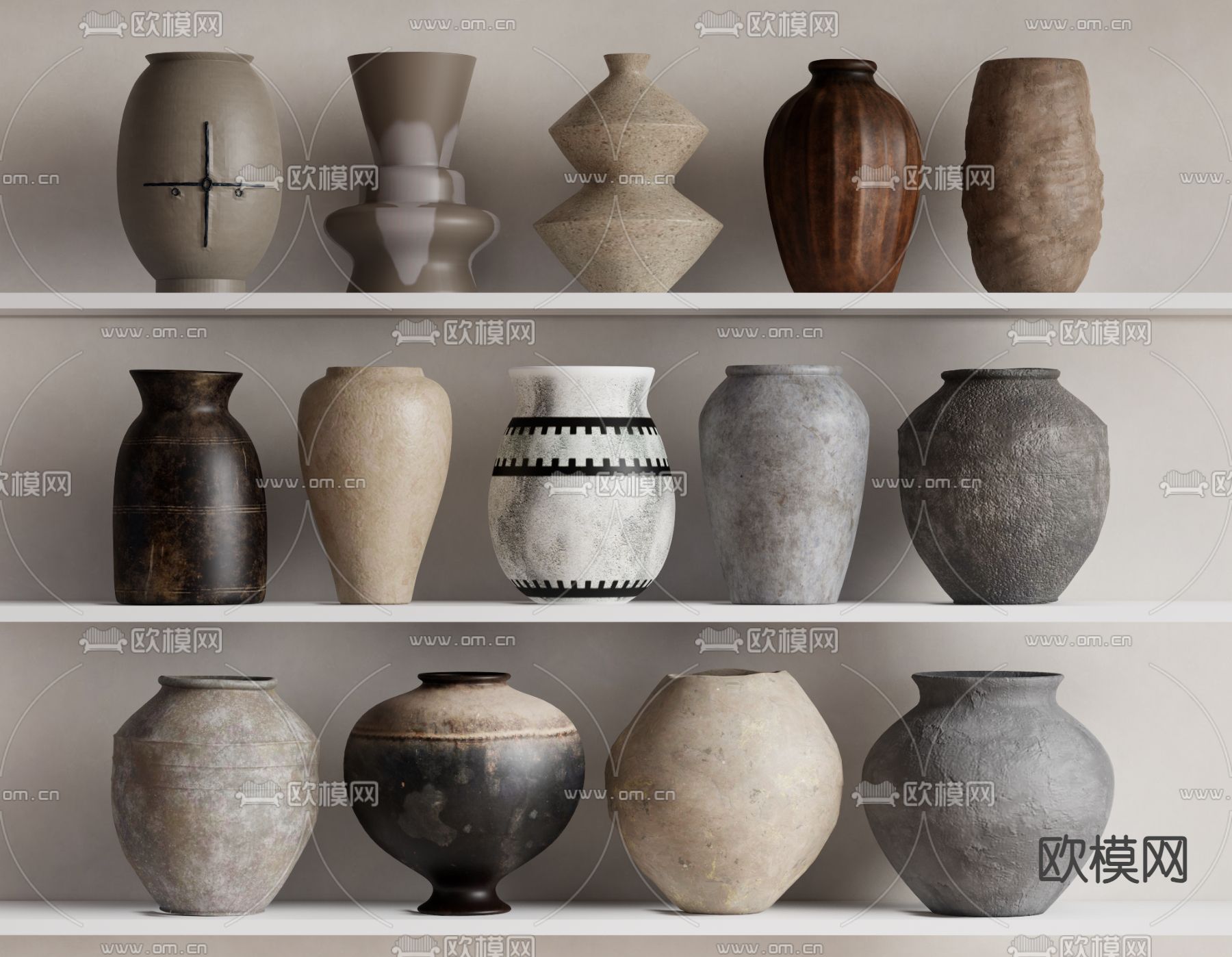 侘寂风摆件 器皿 陶罐su模型下载（渲染图1）