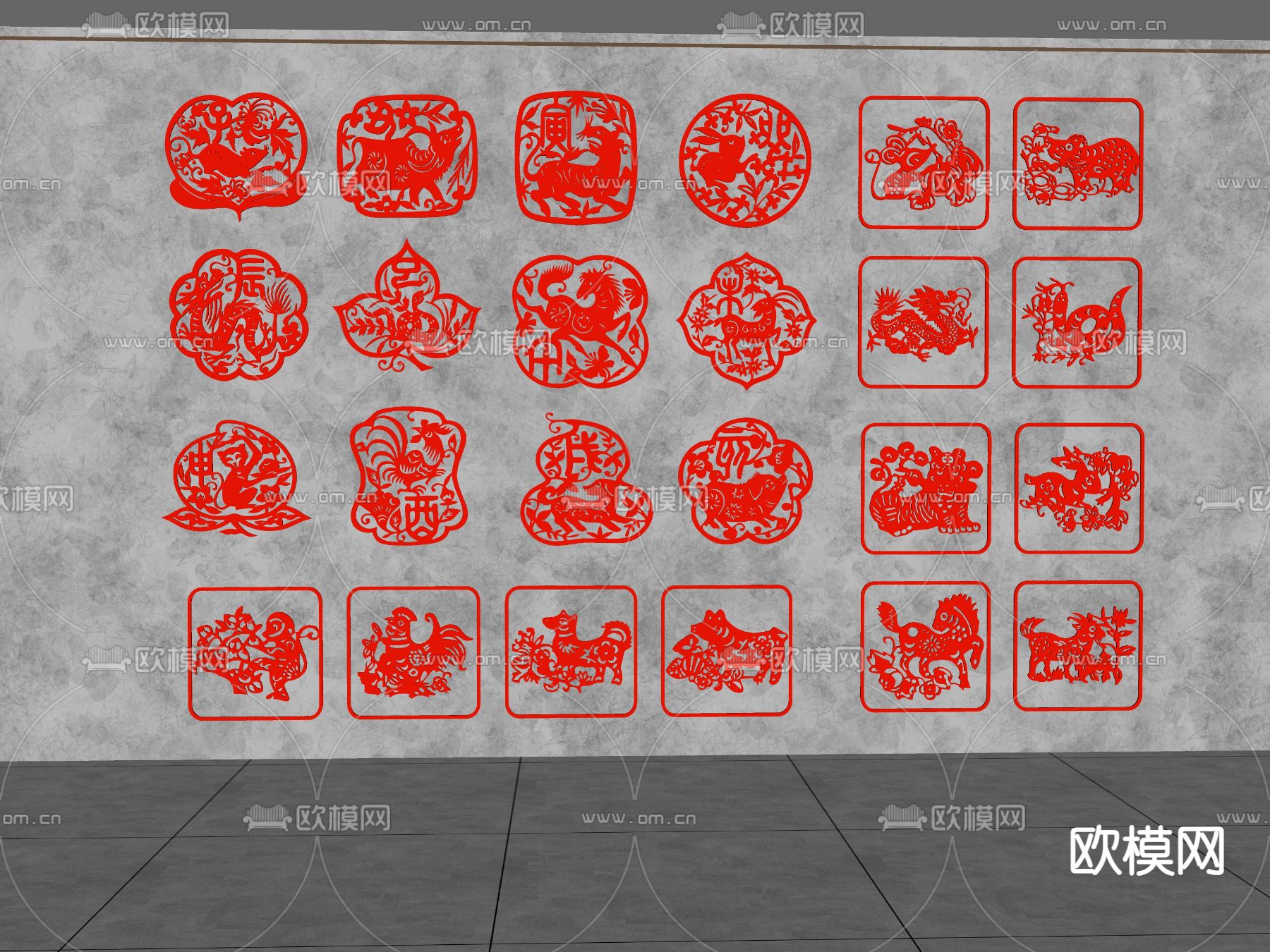中式剪纸 装饰挂画su模型