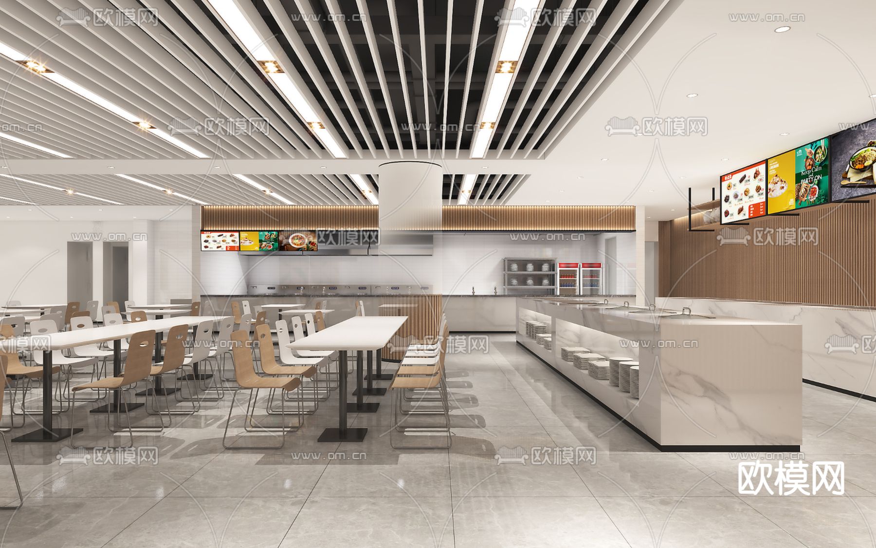 员工自助食堂su模型下载（渲染图1）