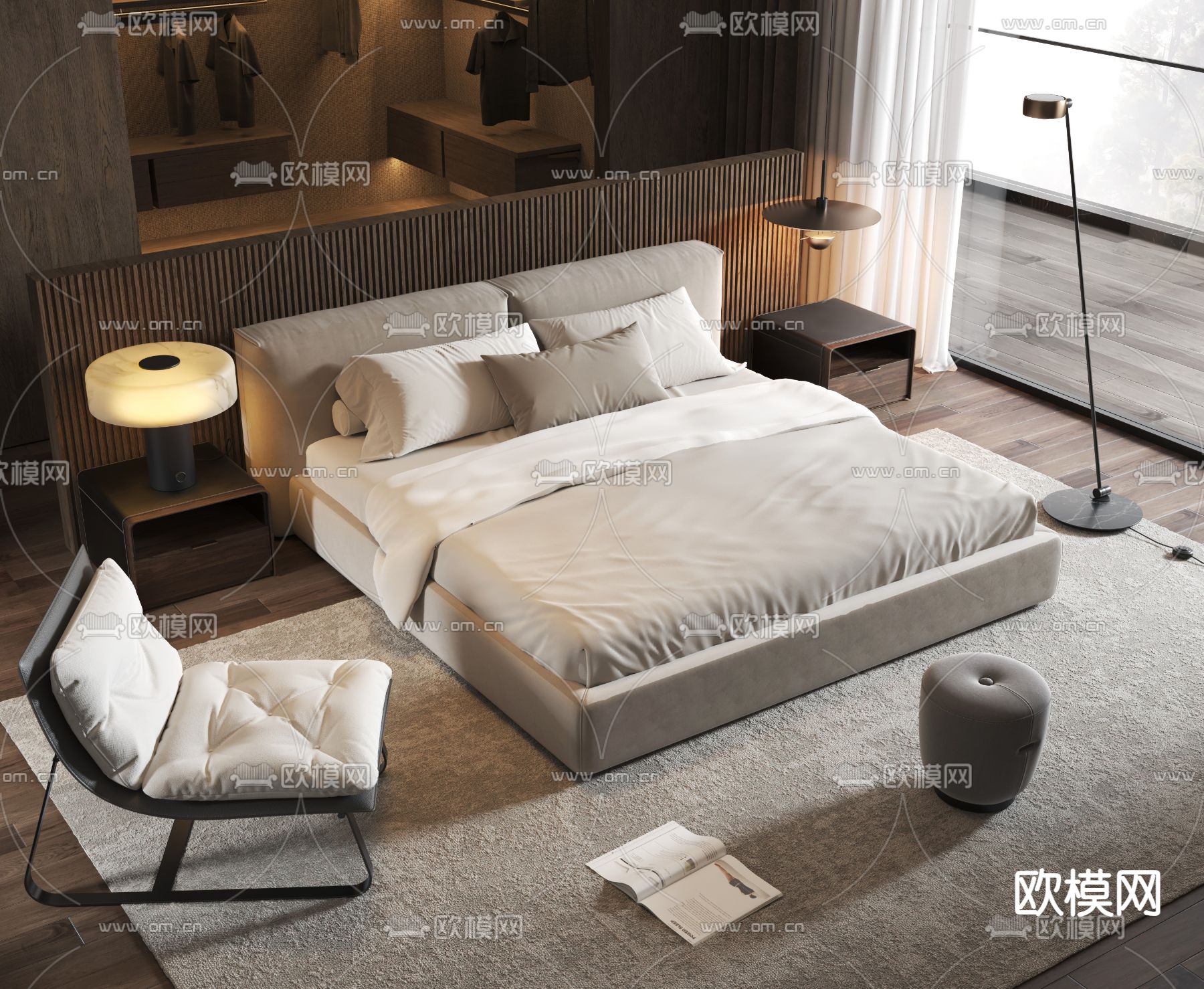 Minotti 双人床su模型下载（渲染图1）