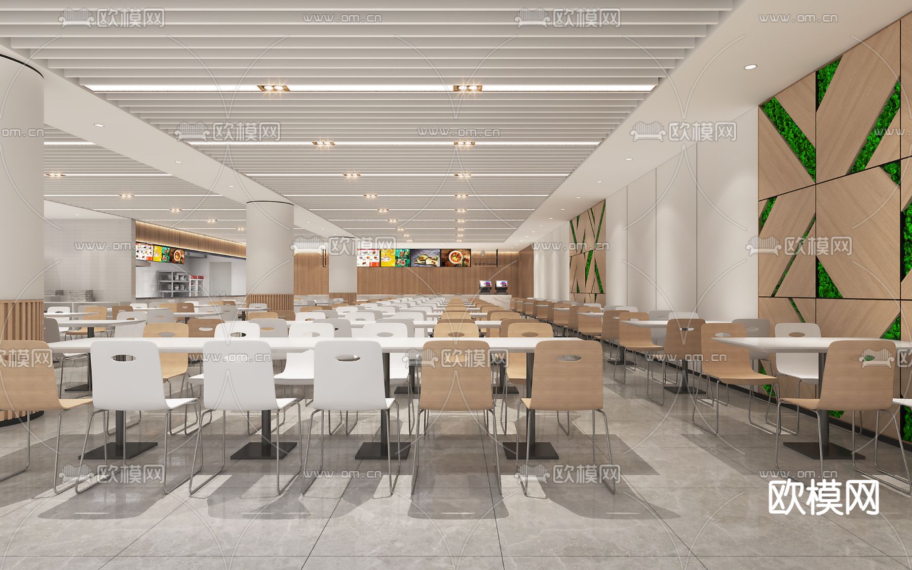 员工自助食堂su模型下载（渲染图2）
