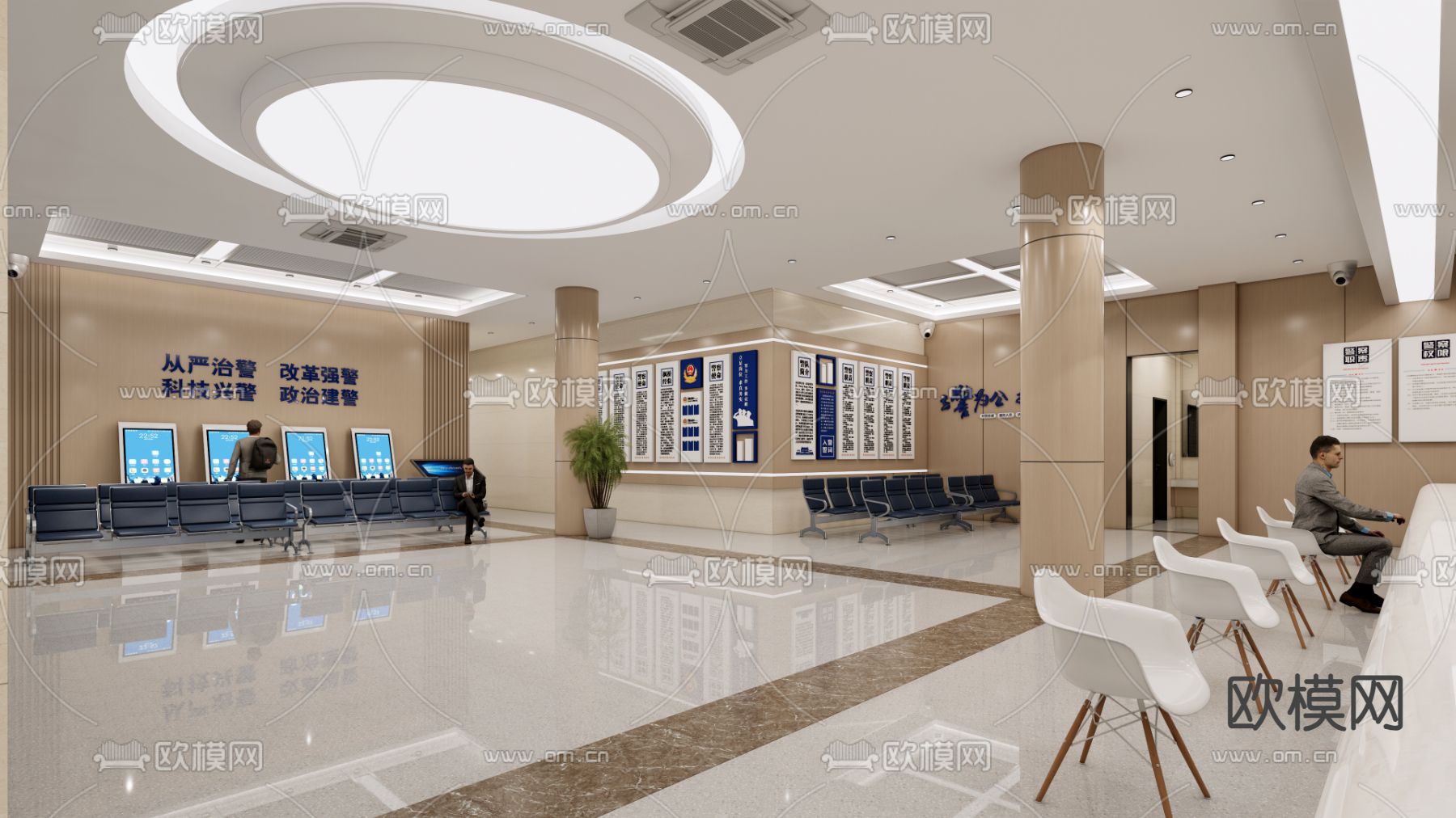 现代办事大厅su模型下载（渲染图1）