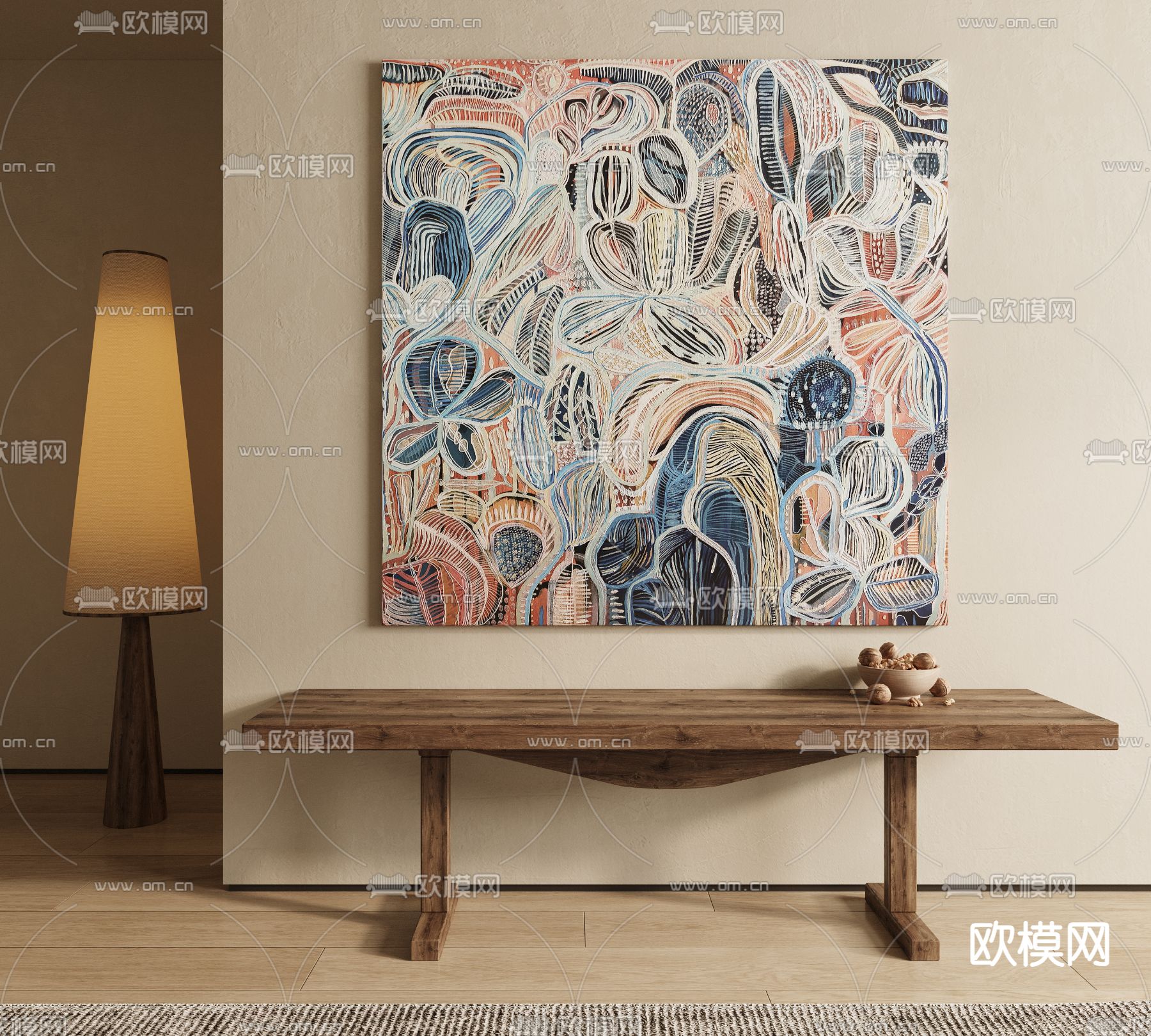 侘寂风装饰画su模型下载（渲染图1）