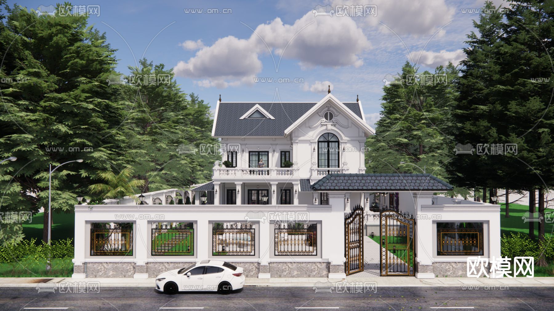 别墅外观su模型下载（渲染图1）
