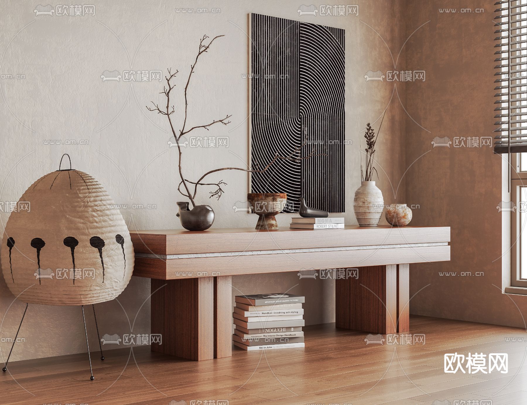 侘寂风条案 玄关台 端景台3d模型下载