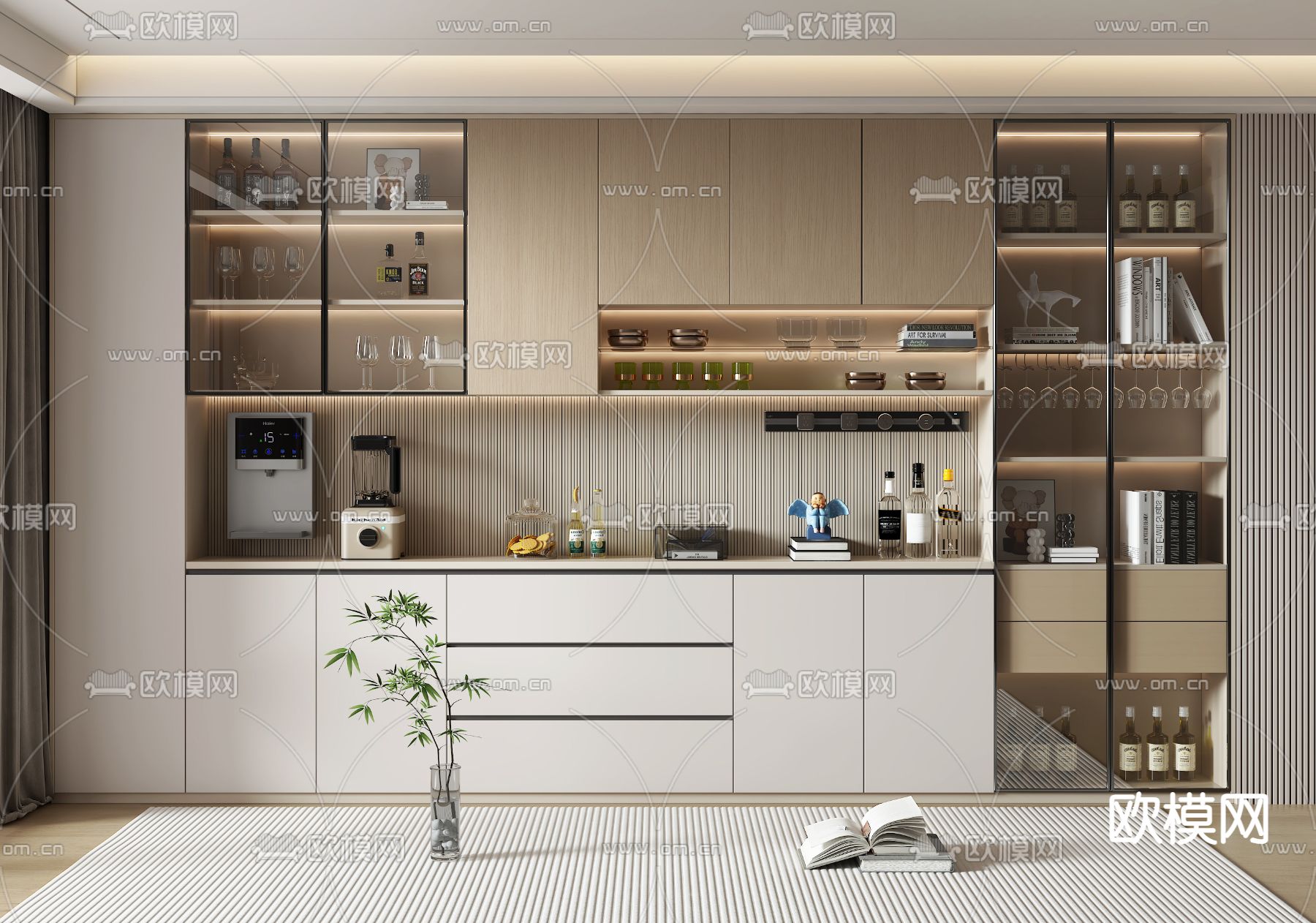 现代酒柜su模型下载（渲染图1）