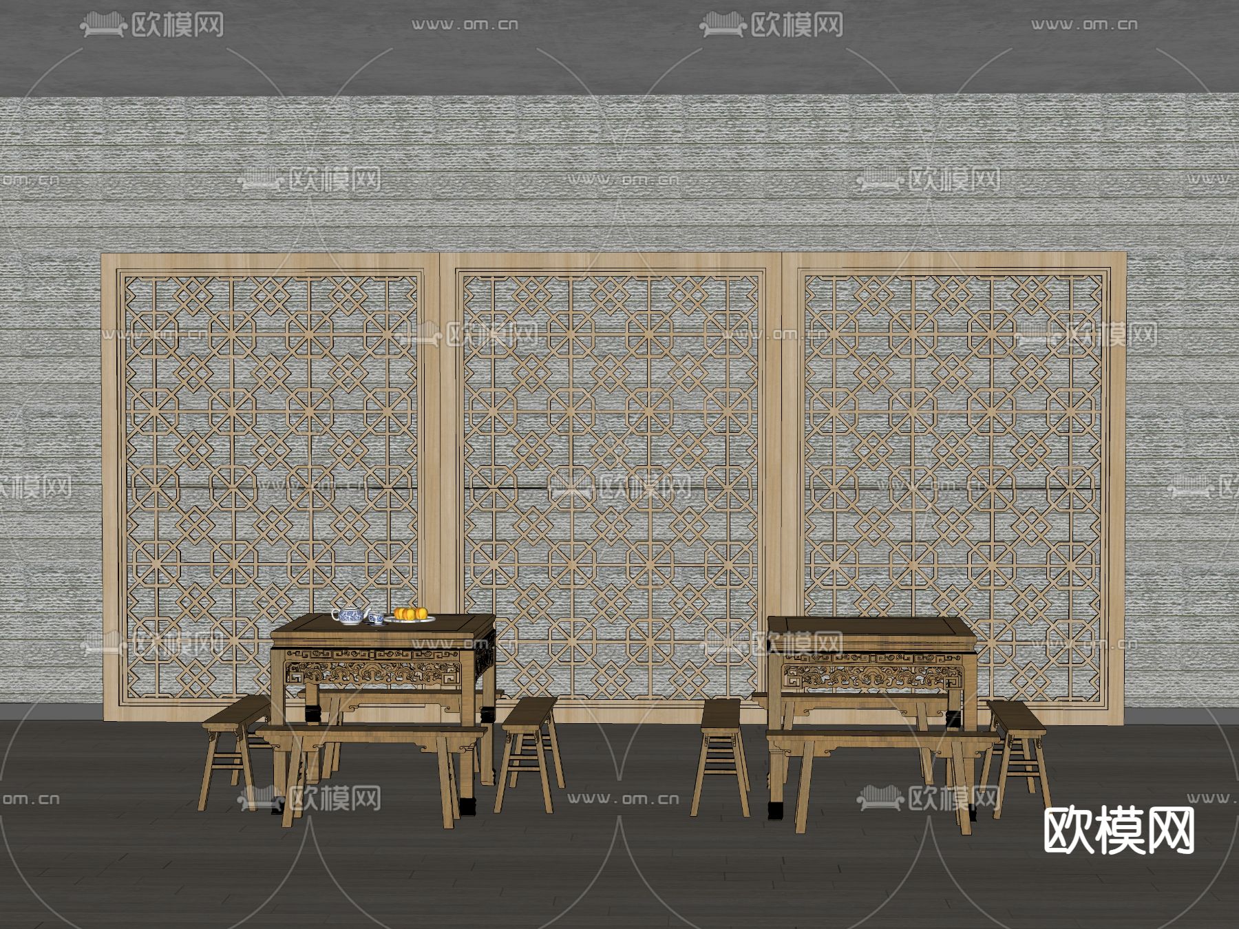 中式餐桌椅 八仙桌su模型