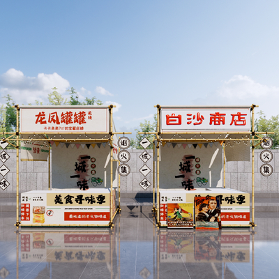 文创摊位 竹竿摊位 集市摊位su模型