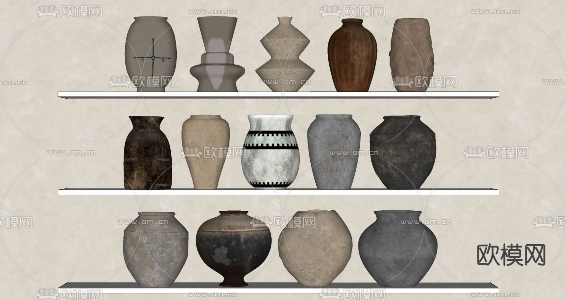 侘寂风摆件 器皿 陶罐su模型下载（渲染图2）