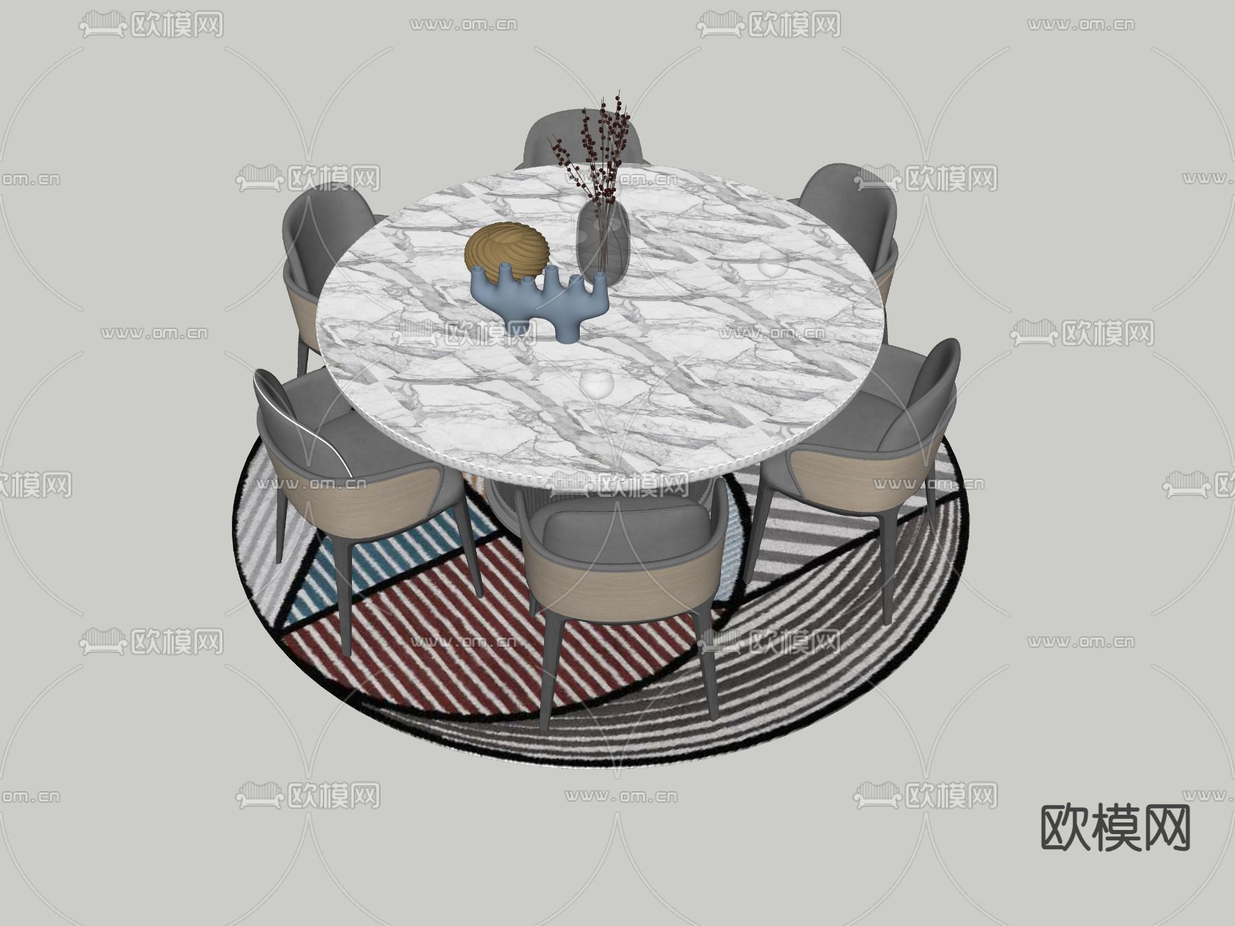 现代圆形餐桌su模型