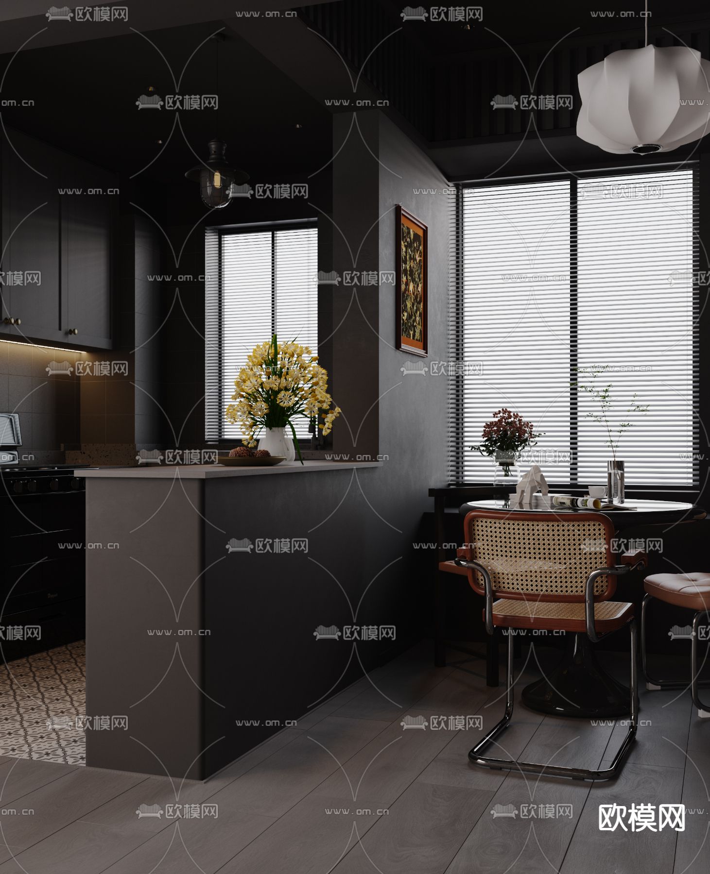 暗黑风客厅 餐厅3d模型下载（渲染图6）