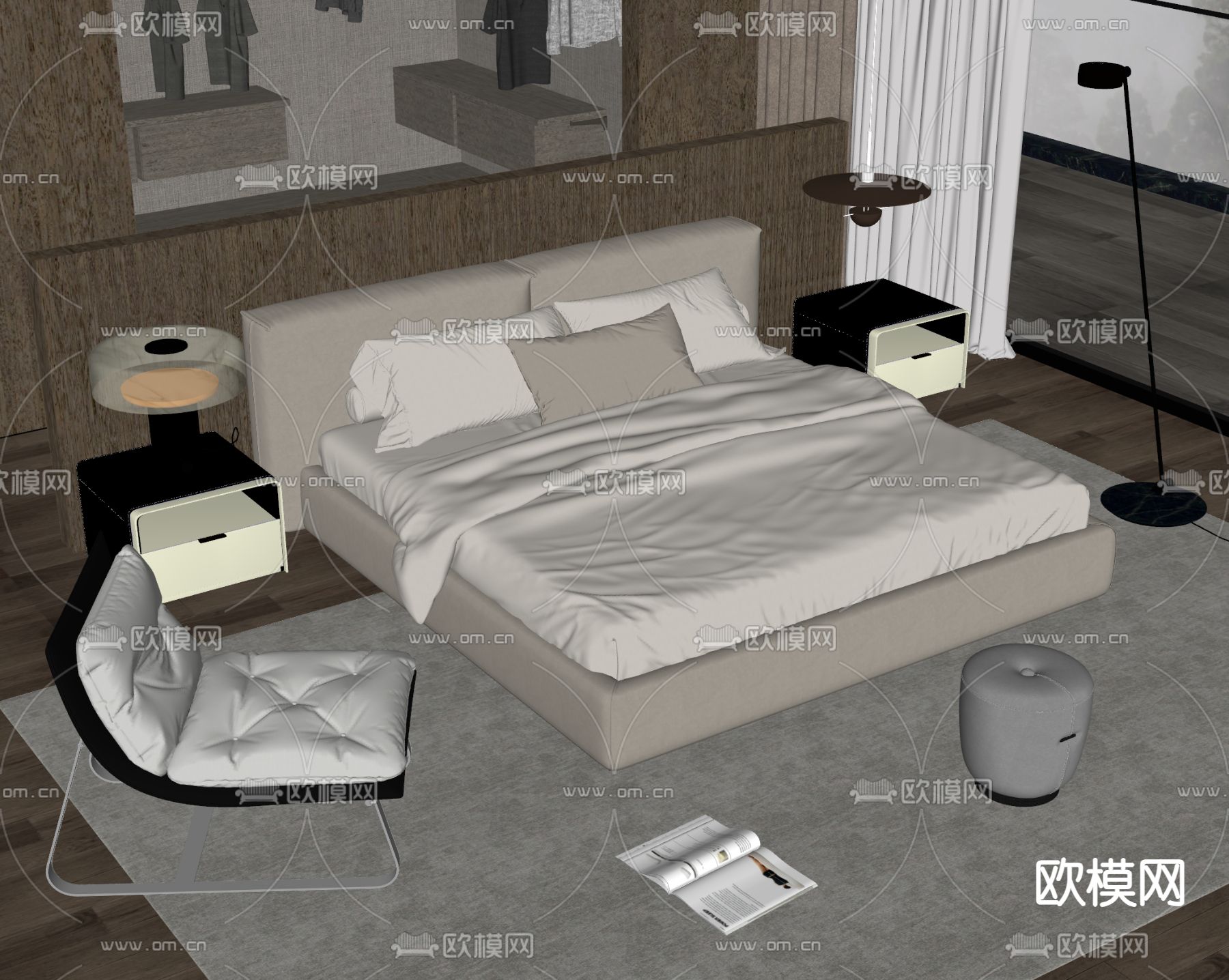 Minotti 双人床su模型下载（渲染图2）