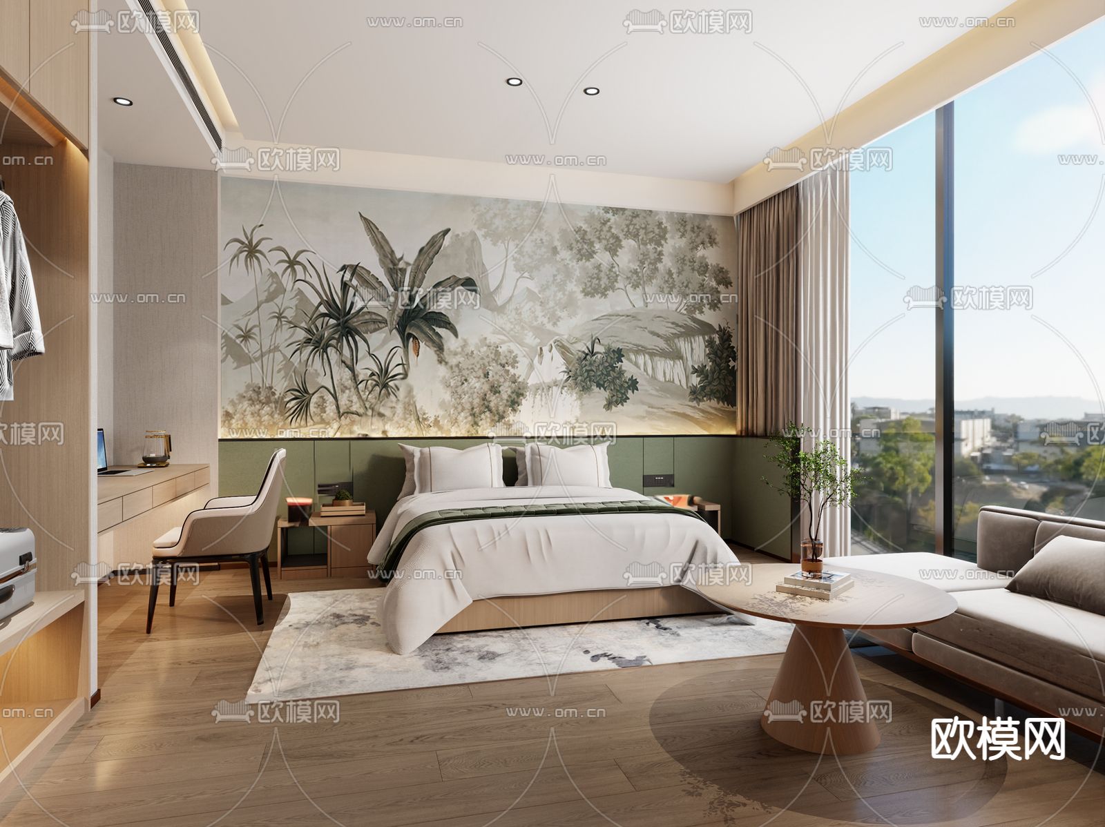 酒店客房 大床房su模型下载（渲染图1）