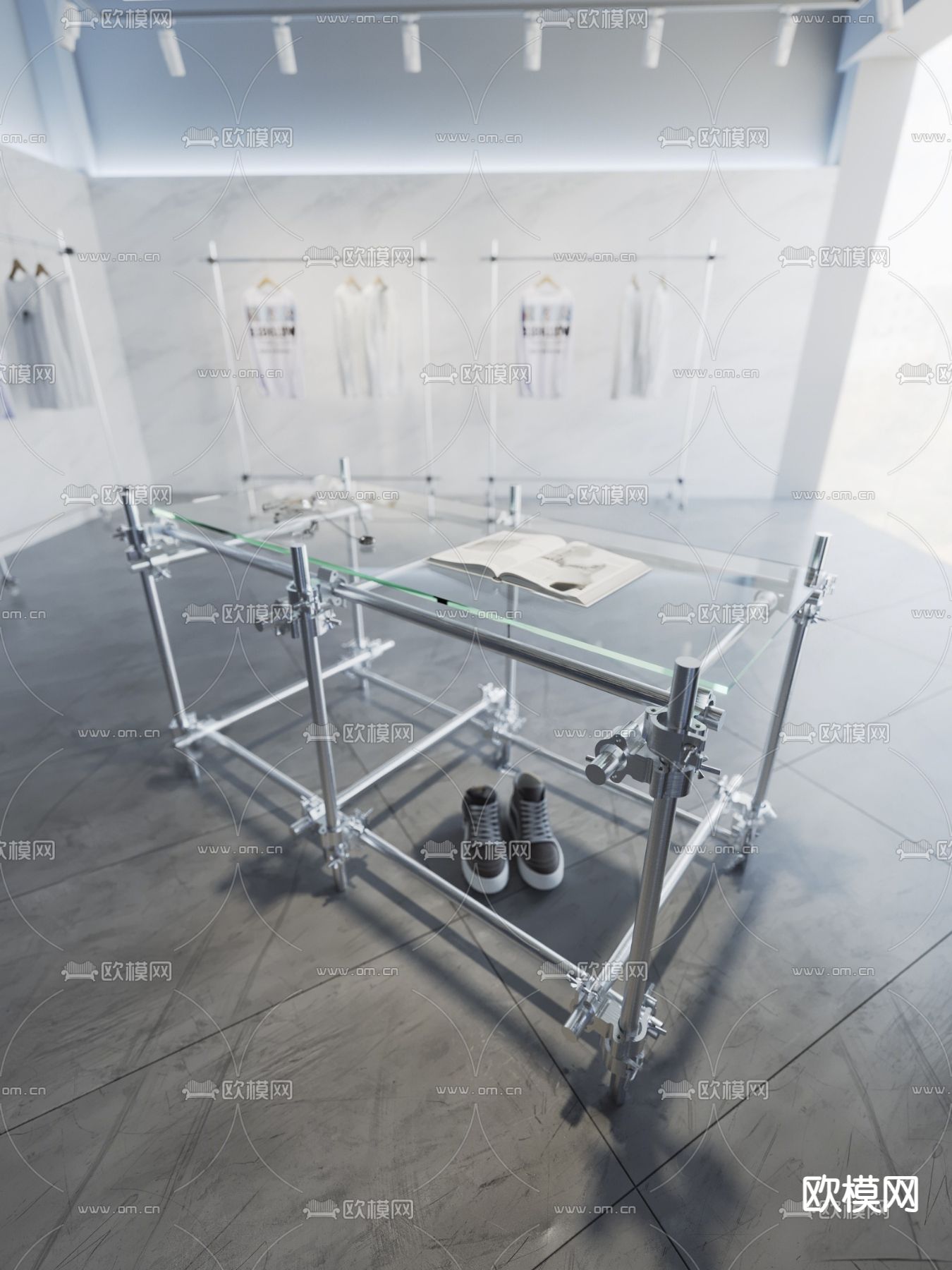 工业风服装店展台su模型下载（渲染图1）