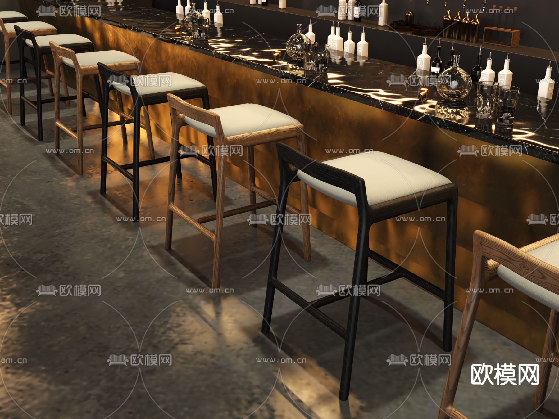 现代吧台 吧椅3d模型下载