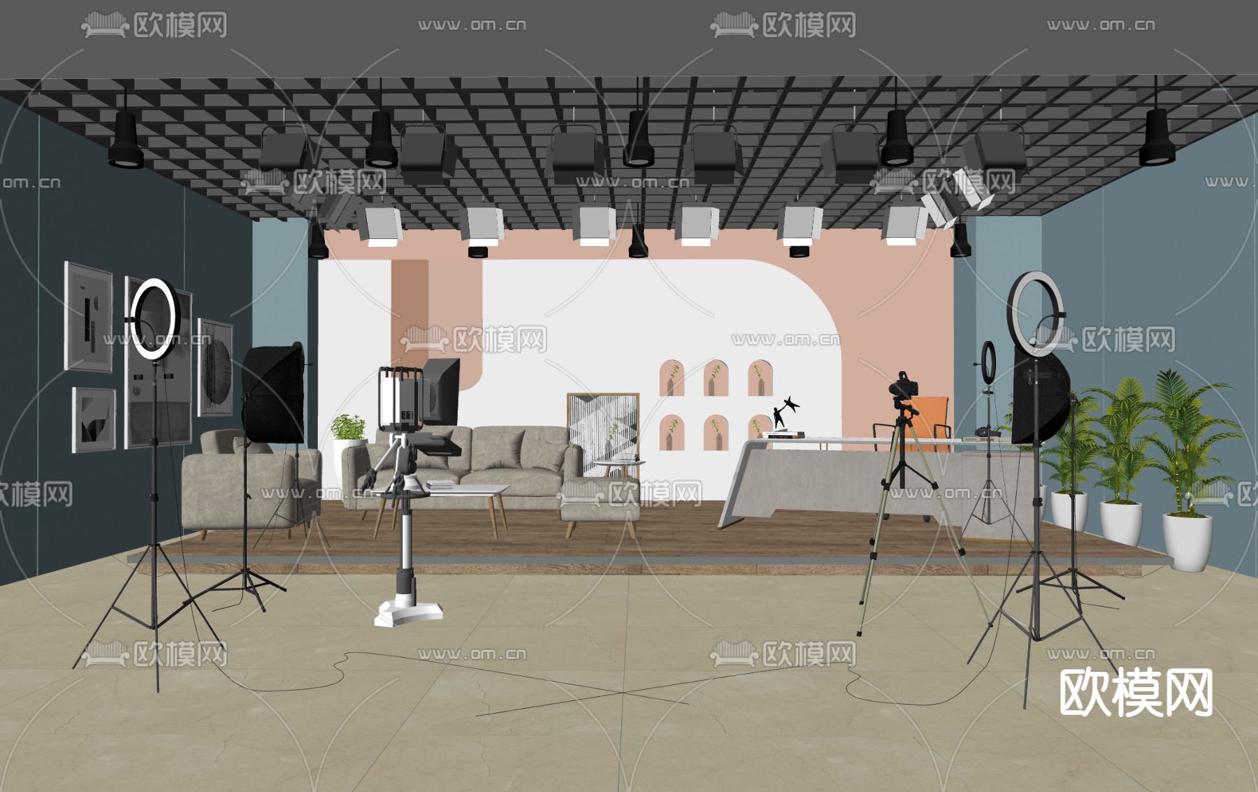 现代直播间su模型下载（渲染图2）