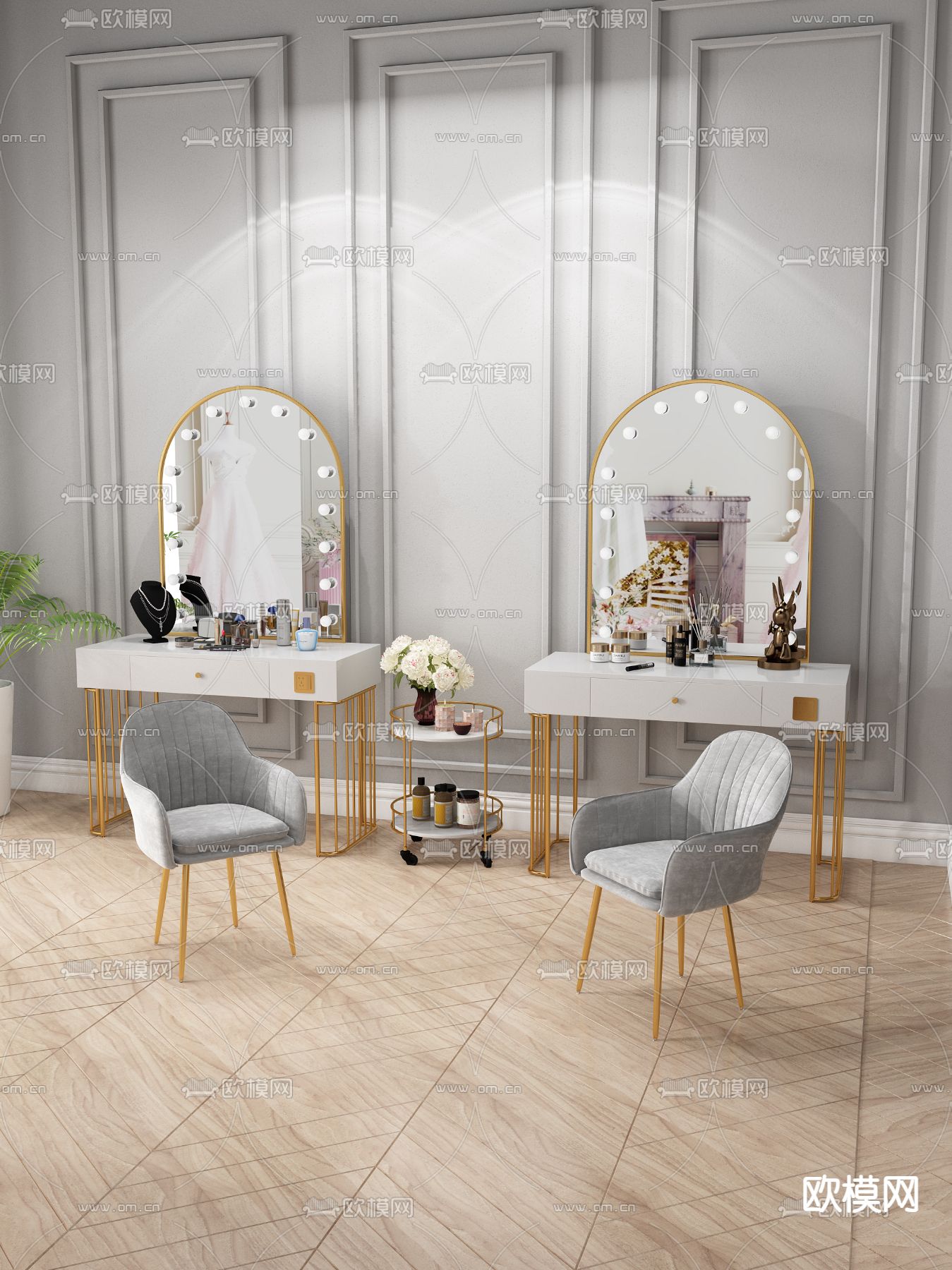 现代梳妆台su模型下载（渲染图2）