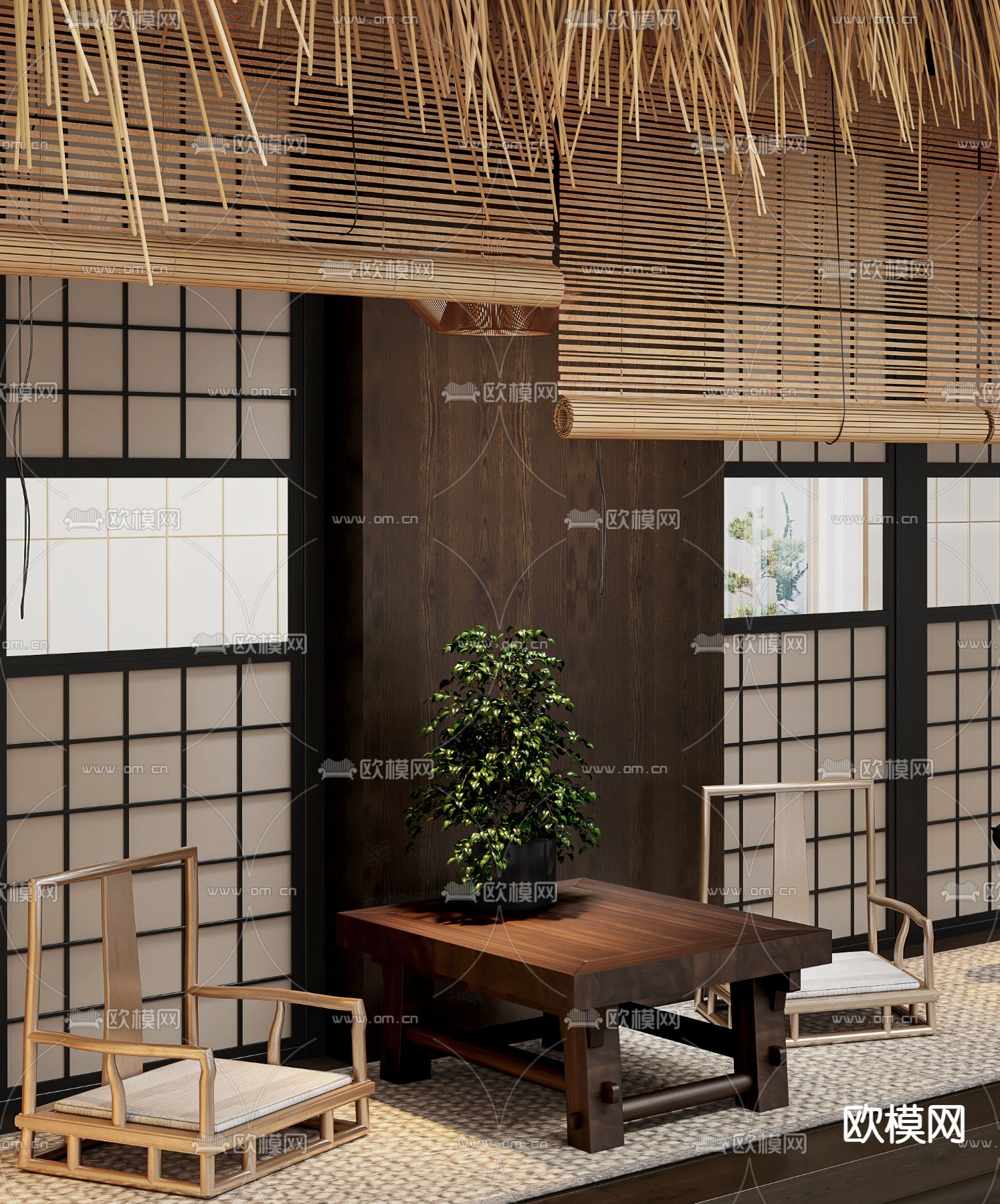 日式茶馆 廊道3d模型下载（渲染图2）