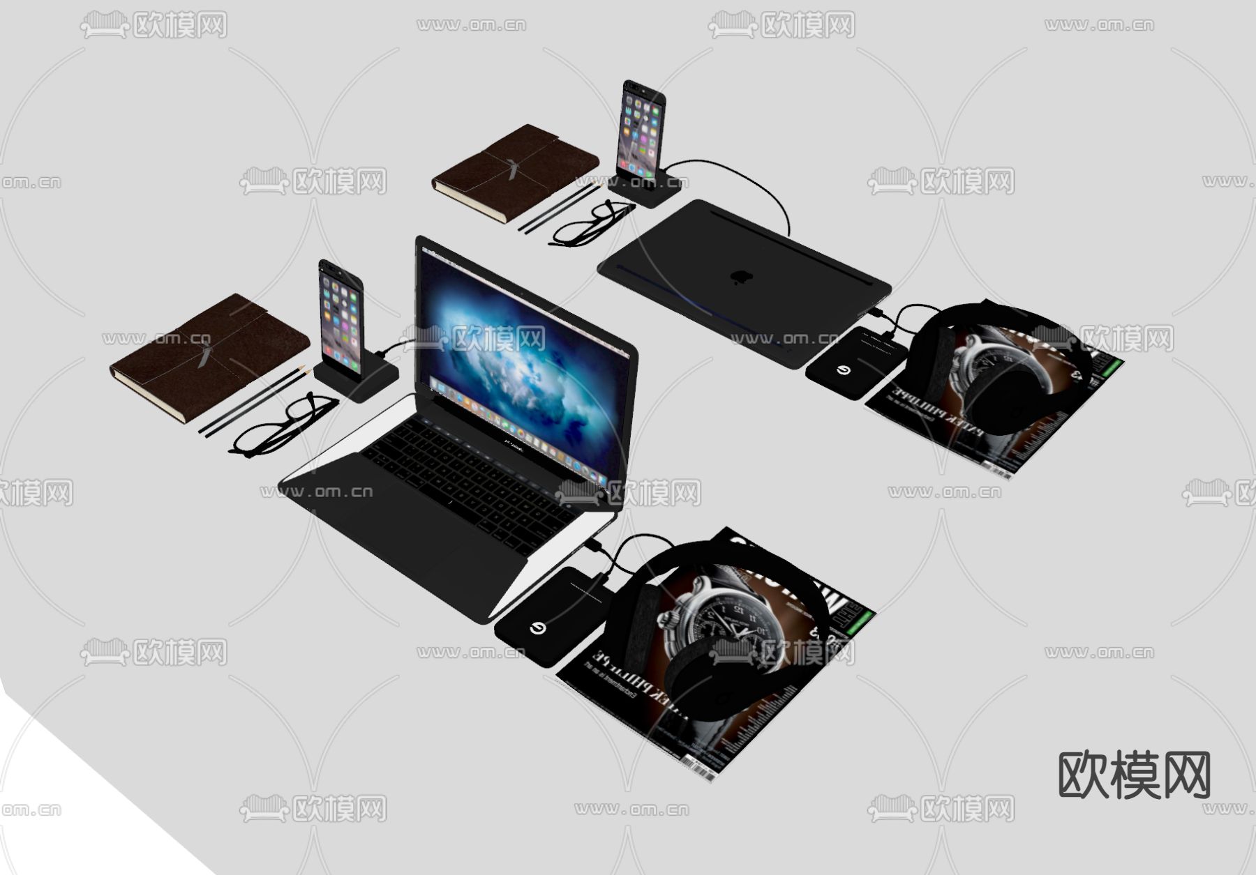 苹果电脑 笔记本电脑 耳机su模型下载（渲染图2）