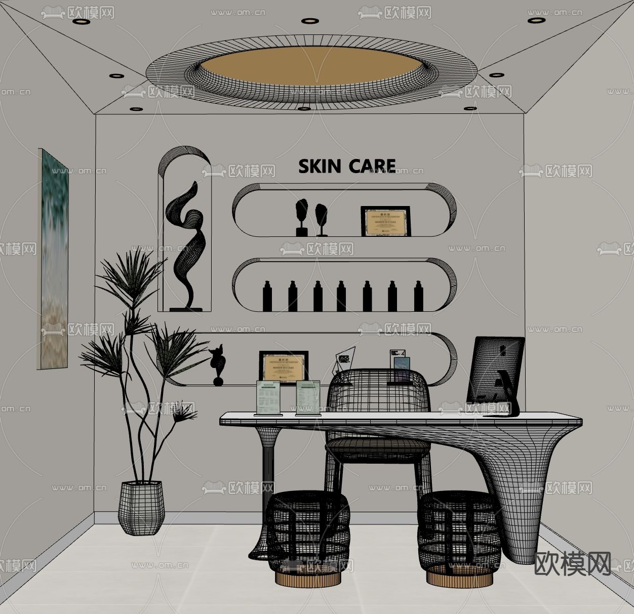 现代美容洽谈室su模型下载（渲染图2）