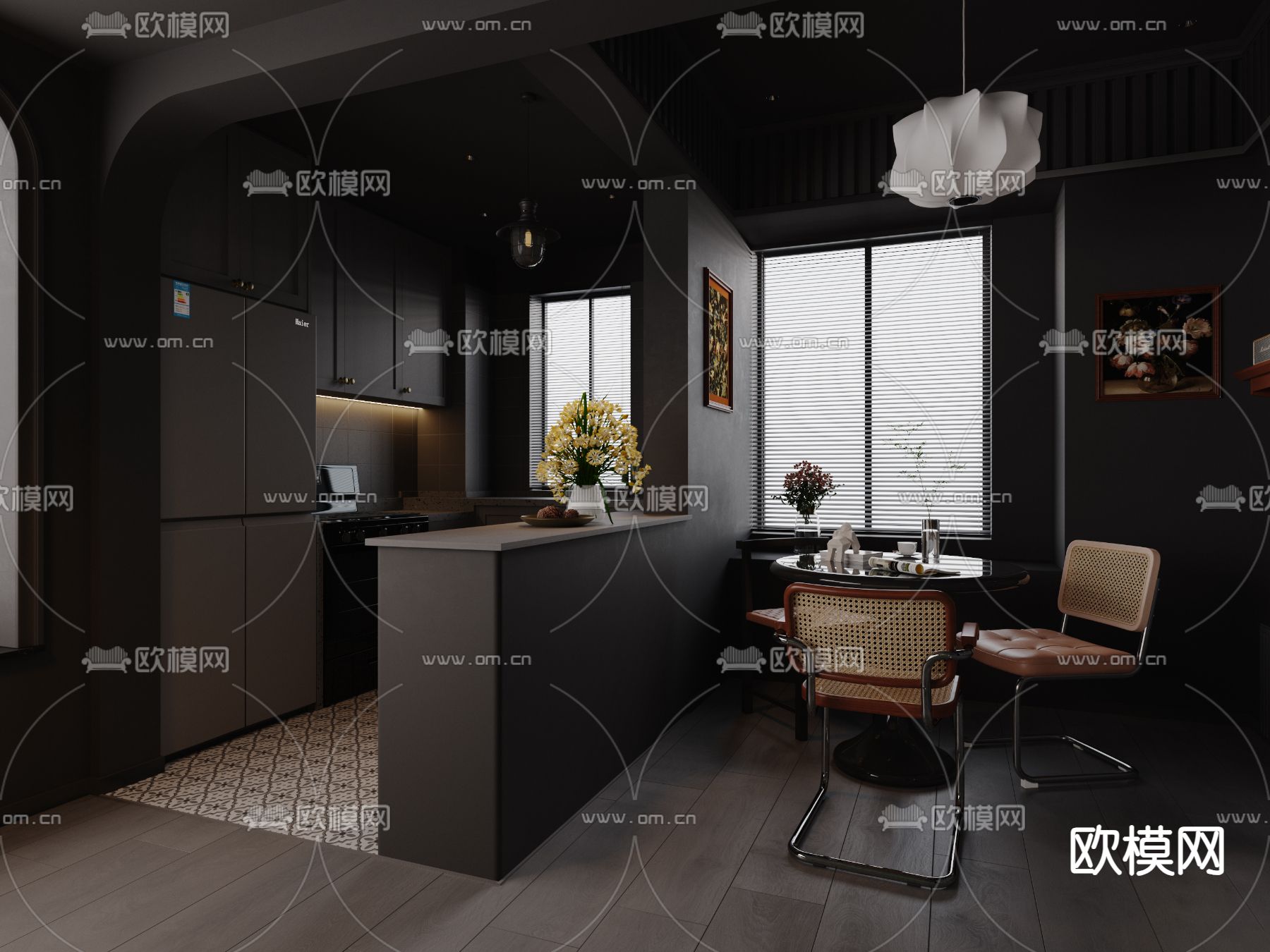 暗黑风客厅 餐厅3d模型下载（渲染图4）